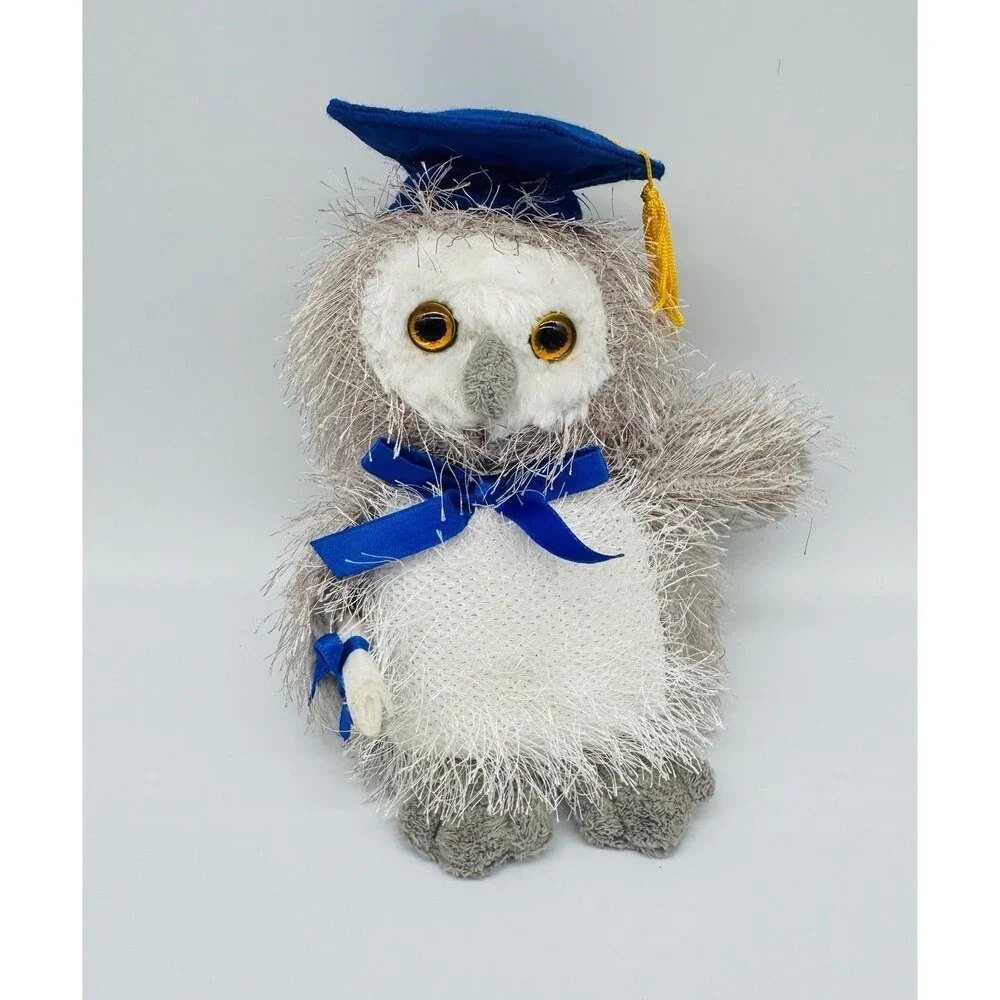 Aurora World  Graduation White Owl Soft Plush Animal Rainbow Tag Rare